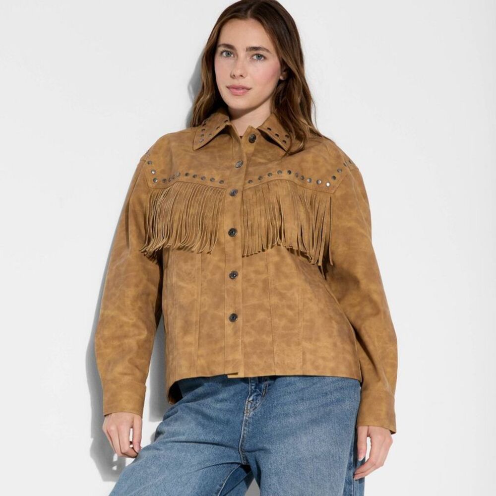 Women's Faux Suede Fringe Jacket - Wild Fable Brown XXS